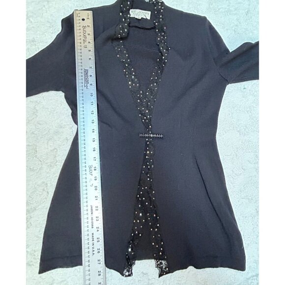 St. John Evening Marie Gray Womens Black Knit Cardigan Sweater Lace Trim Size 4 - Picture 7 of 7